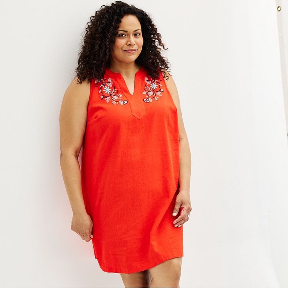 NWT Croft & Barrow embroidered lace flames color split neck dress size XS